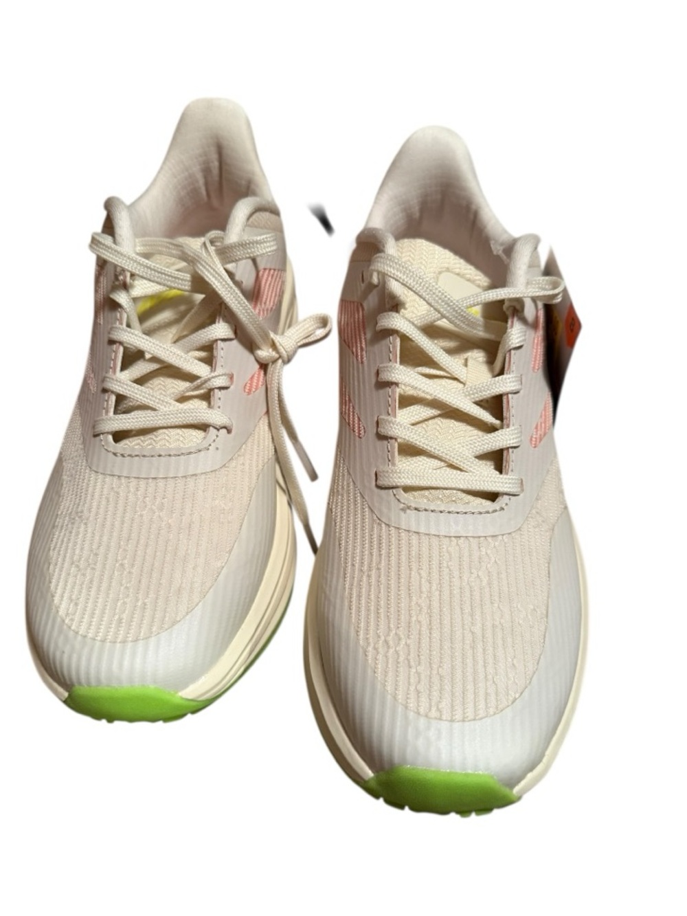 Avia Cream Knit Athletic Sneakers with Lime and Coral Accents